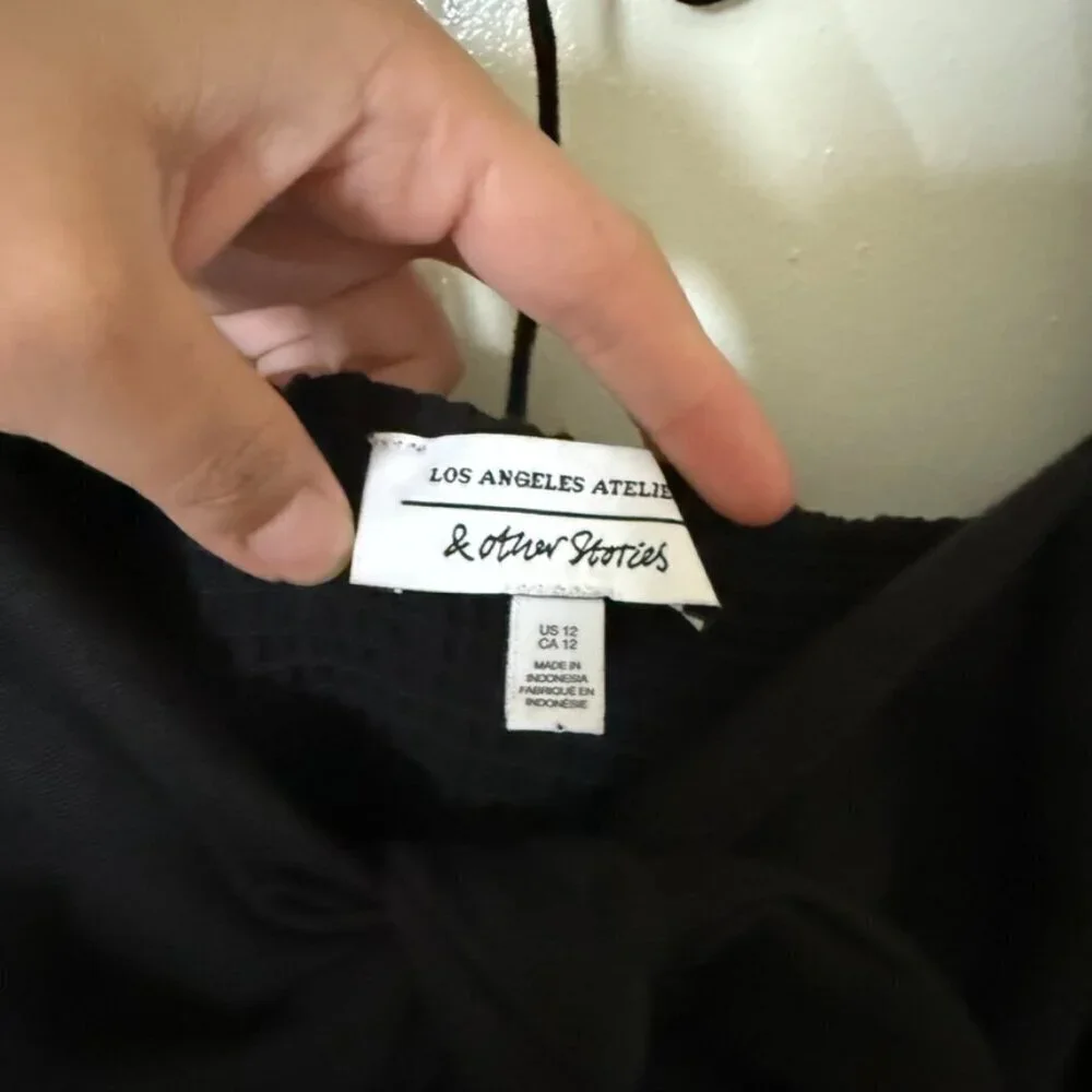 & Other Stories Black Bow Detail Linen Mini Dress US 12​​​​​